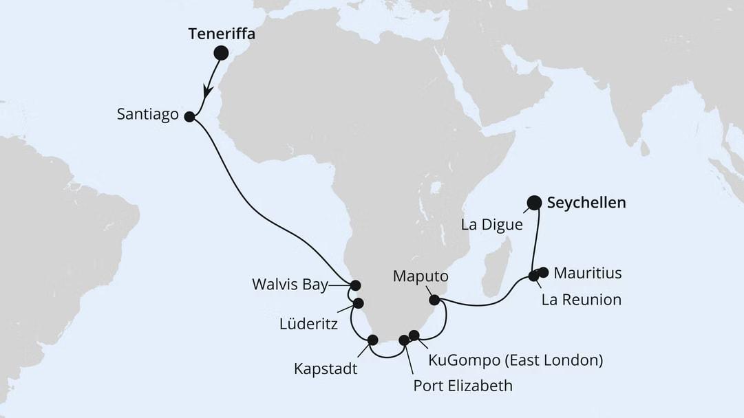 Von Teneriffa über Südafrika auf die Seychellen