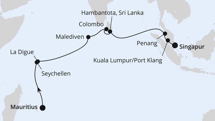 Von Mauritius über die Seychellen nach Singapur