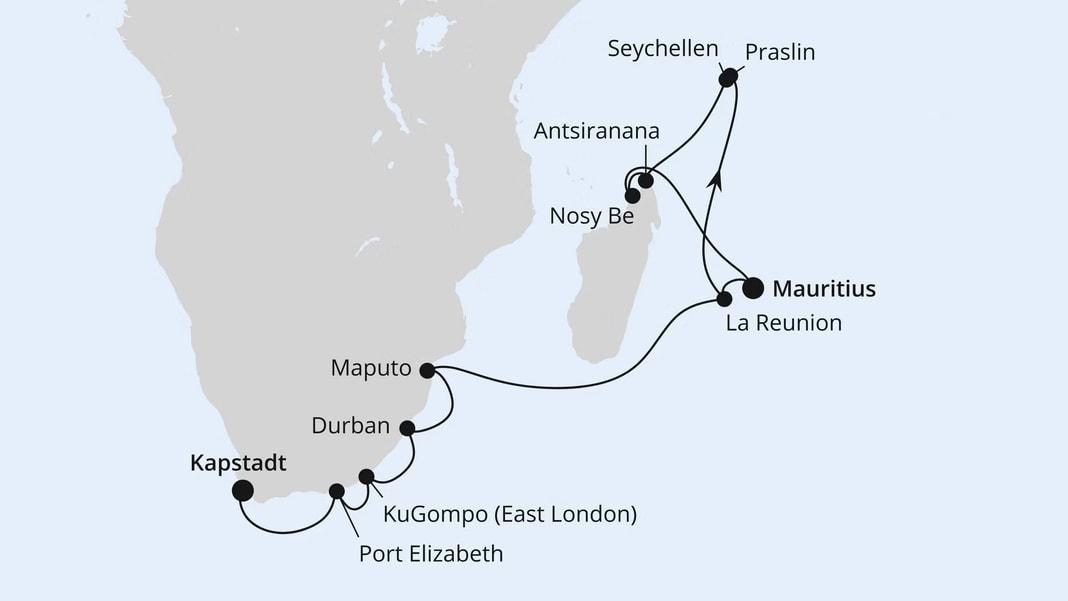 Mauritius, Seychellen, Madagaskar & Südafrika