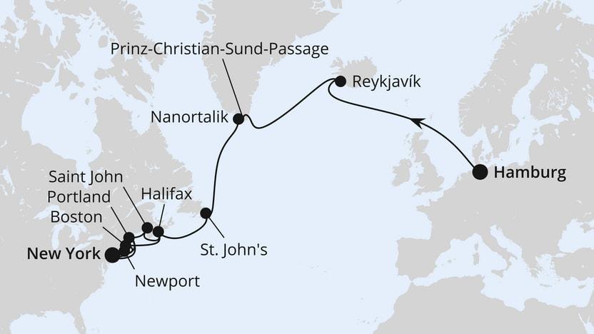 Von Hamburg über Grönland & Kanada nach New York