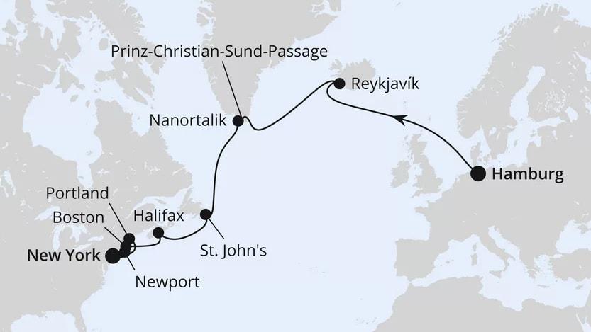 Von Hamburg über Grönland nach New York