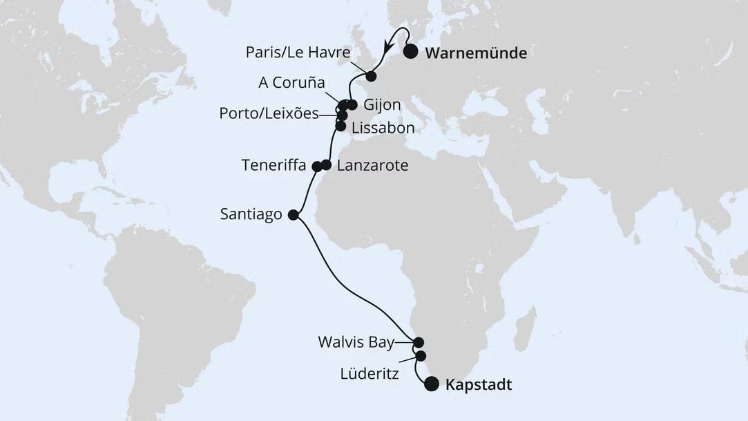 Von Warnemünde über Namibia nach Kapstadt